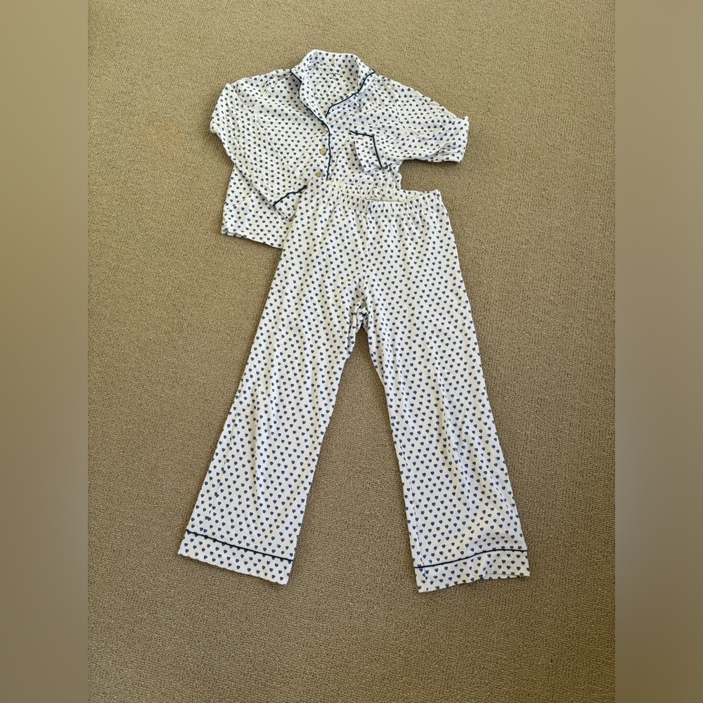 Roller Rabbit Long Sleeve Blue Heart Polo Pajamas XS